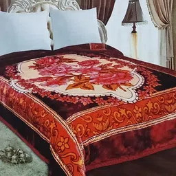 Signature Maroon Floral Microfiber Heavy Winter Double Bed Blanket-53