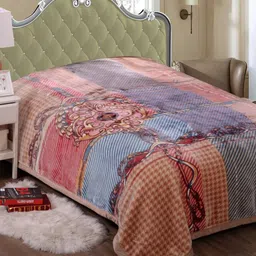 Signature The Club Collection Beige Ethnic Motifs Printed Heavy Winter Double Bed Blanket-image-9