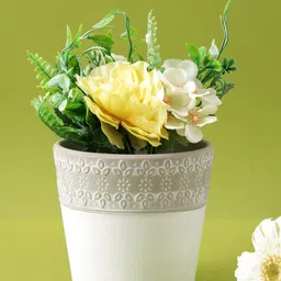 TAYHAA White Textured Ceramic Planter-12