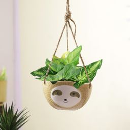 TAYHAA Beige Baby Face Hanging Ceramic Planter-58