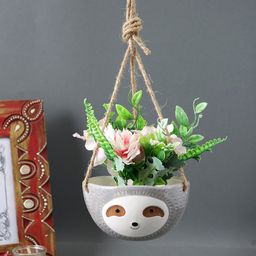 TAYHAA Grey Baby Face Hanging Ceramic Planter-36