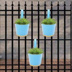 ecofynd Blue 3 Pieces Oval Balcony Hanging Metal Planter-46