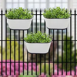 ecofynd 3 Pcs White Metal Oval Balcony Hanging Planter-image-50