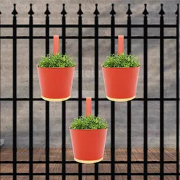 ecofynd Red 3 Pieces Balcony Hanging Metal Planter-0