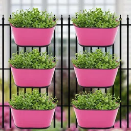 ecofynd 6 Pcs Pink Metal Oval Balcony Hanging Planter-image-20