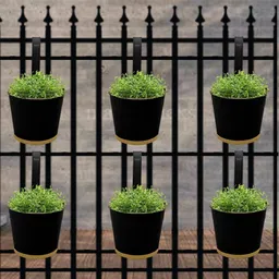 ecofynd Black 6 Pieces Balcony Hanging Metal Planter-56