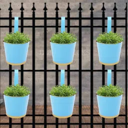 ecofynd Blue 6 Pieces Balcony Hanging Metal Planter-58
