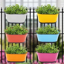ecofynd Railing Planter Yellow & White 6 Pieces Metal Hanging Planter-image-84