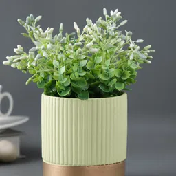 TAYHAA Green & Brown Ribbed Textured Ceramic Planter-image-38
