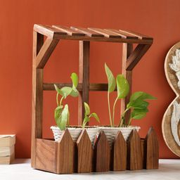 VarEesha Flora Brown Wooden Hut Planter-17