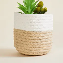 Home Centre White & Beige Braided Jute Planter-40