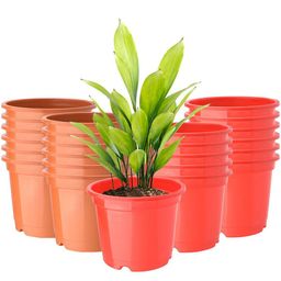 Kuber Industries 24-Pcs Red & Orange-Colored Round Planters-10