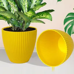 Kuber Industries Red & Yellow 5 Pieces Textured Planters-55