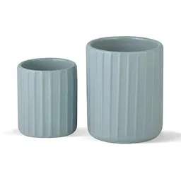 LASAKI Grey 2Pcs Textured Ceramic Herb Planters-2