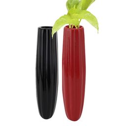 VarEesha Set Of 2 Red & Black Solid Ceramic Oval Magnetic Planters image 2