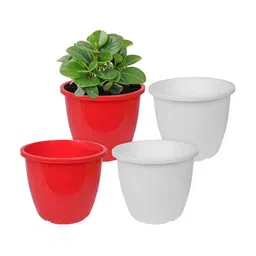 Kuber Industries White & Red 4 Pieces Duro Flower Planters-22