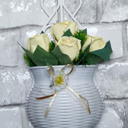 FOLIYAJ Yellow & Green Rose Artificial Flowers With Pot-14