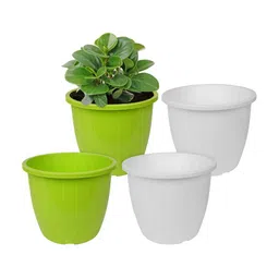 Kuber Industries White & Green 4 Pieces Textured Duro Flower Planters-6