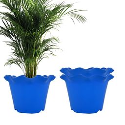 Kuber Industries Blue 3 Pcs Textured Planters-46