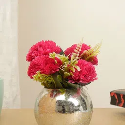 BS AMOR Rose & Silver Crackled-Design Artificial Dahlia Flowers With Glass Vase-image-81