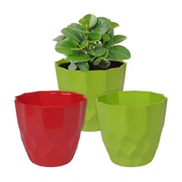 Kuber Industries Red & Green 3 Pieces Flower Planters-66