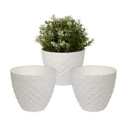 Kuber Industries White 3 Pieces Flower Plastic Planters-16