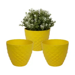 Kuber Industries Yellow 3 Pieces Textured Planters-57