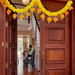 BS AMOR Yellow & Orange-color 2-Pieces Artificial Marigold Flower Toran-image-42