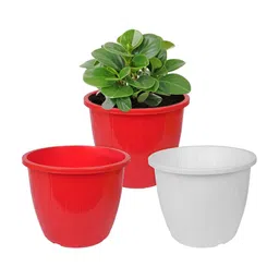 Kuber Industries Red & White 3 Pieces Duro Flower Planters-78