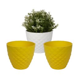 Kuber Industries Yellow & White 3 Pieces Flower Planters-21
