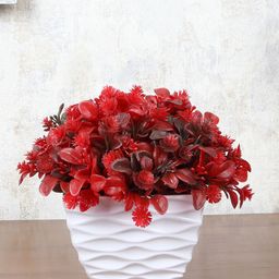FOLIYAJ Red & White Faux Flowery Plant With Pot-31
