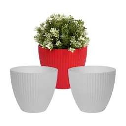 Kuber Industries White & Red 3 Pieces Flower Planters-24