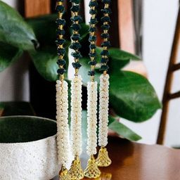 BS AMOR Green & White 4 Pcs Hanging Rose Fern Artificial Flower-1