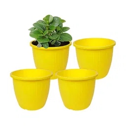 Kuber Industries Yellow 4 Pieces Textured Duro Flower Planters-94