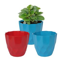 Kuber Industries Blue & Red 3 Pcs Textured Planters-13