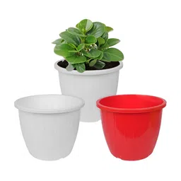 Kuber Industries White & Red 3 Pieces Duro Flower Planters-91