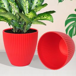 Kuber Industries 6 Pieces Red Textured Flower Pots-34