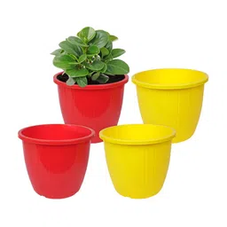 Kuber Industries Red & Yellow 4 Pieces Duro Flower Planters-82