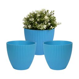 Kuber Industries Blue 3 Pcs Textured Planters-89
