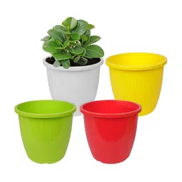 Kuber Industries White & Red 4 Pieces Textured Duro Flower Planters-23