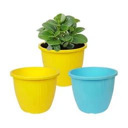 Kuber Industries Yellow & Blue 3 Pieces Textured Duro Flower Planters-17