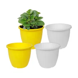 Kuber Industries 4 Pieces Yellow & White Duro Flower Planters-11