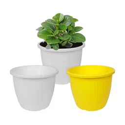 Kuber Industries Yellow & White 3 Pieces Duro Flower Planters-56