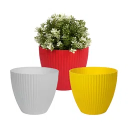 Kuber Industries Red & White 3 Pcs Textured Planters-47