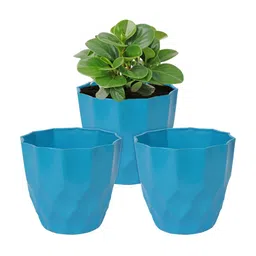 Kuber Industries Blue 3 Pcs Textured Planters-39