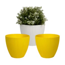 Kuber Industries White & Yellow 3 Pcs Textured Planters-21