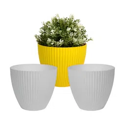 Kuber Industries White & Yellow 3 Pcs Flower Plastic Planters-22