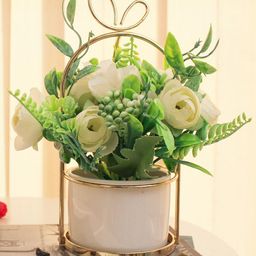 TIED RIBBONS White & Green Artificial Flowers & Plants With Pot-35
