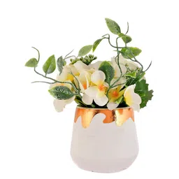 TAYHAA White & Green Printed Freesia Artificial Flower With Pot image 3