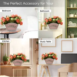 UMAI Pink Tea Rose Artificial Flower With Pot image 2